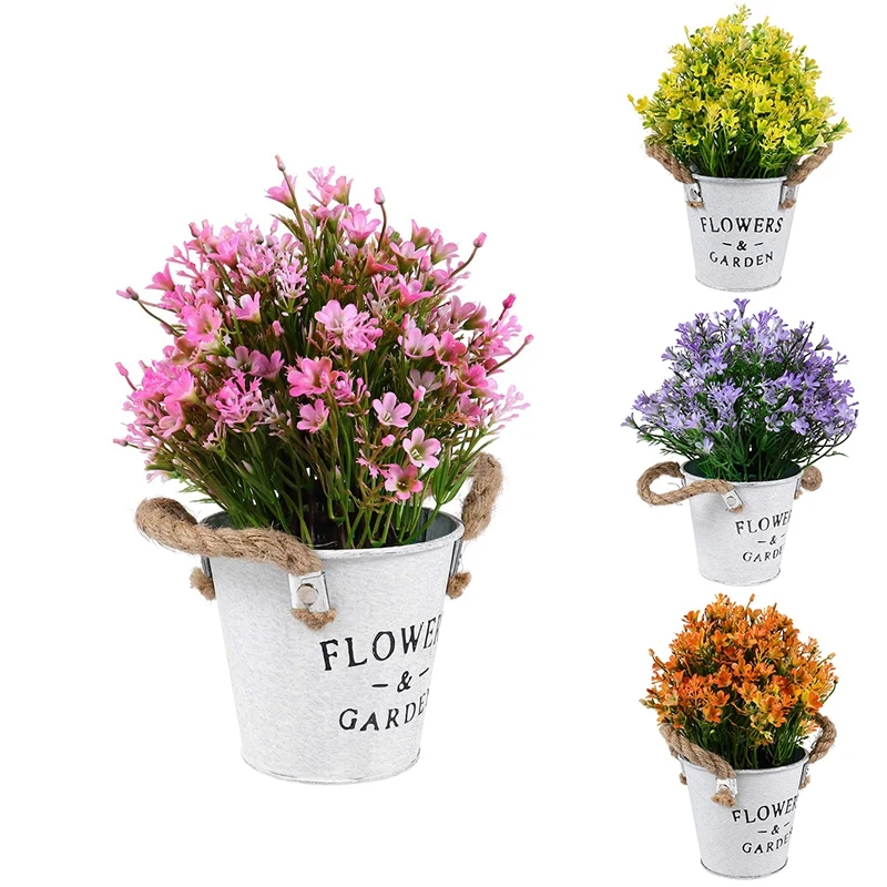 

Artificial Bonsai Flower Fake Flowers With Vase Iron Sheet Flower Bucket For Vintage Wedding Party Table Center