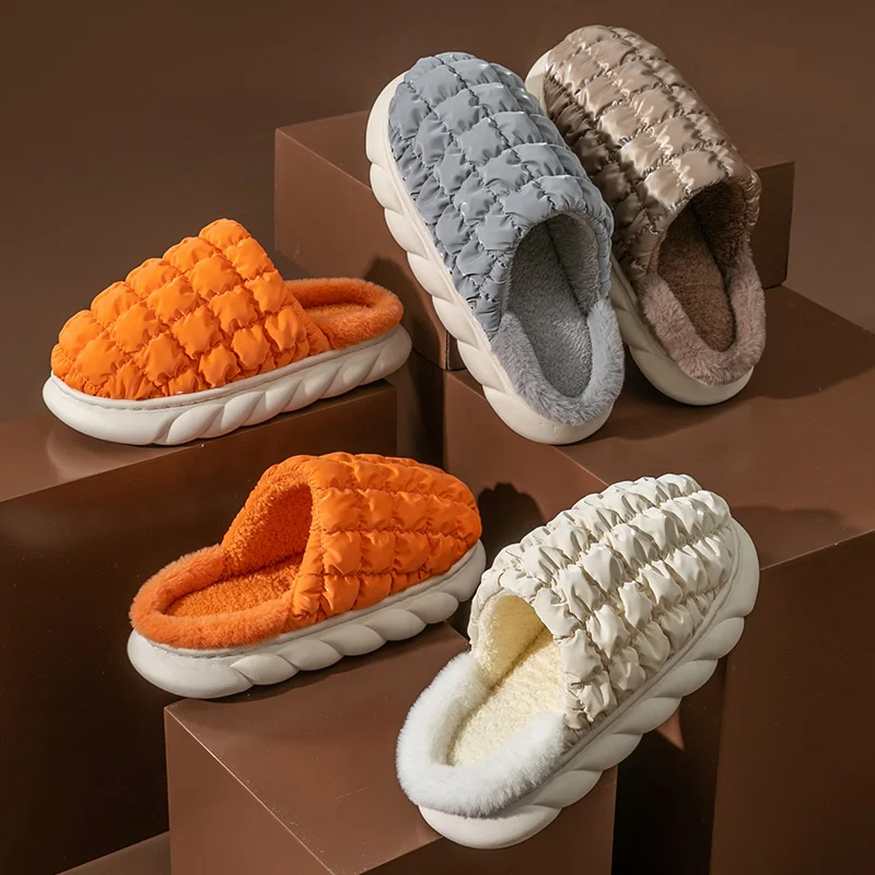 YISHEN Slippers Women Winter Slides Home Indoor Cotton Shoes Pineapple Slippers Non-slip Warm Plush Couple Shoes Zapatillas