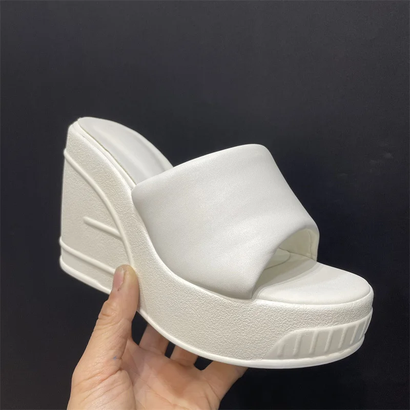 2023 Summer New Wedges Thick Bottom Women's Sandals Platform Round Toe Slip-on Female Shoes High Heels Peep Toe Ladies Footwear