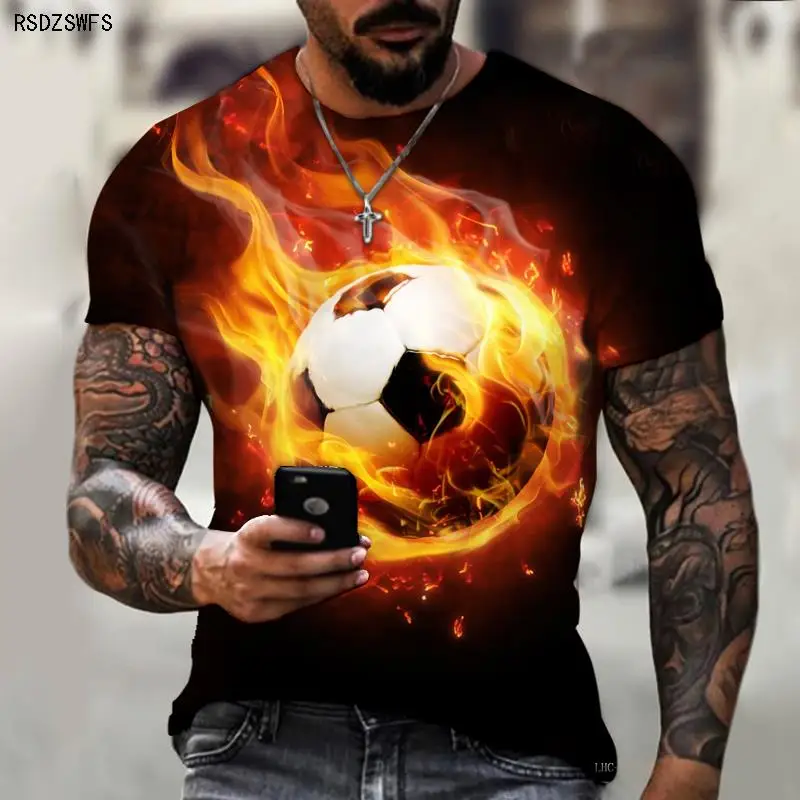 

Football With Flames World Cup 3D Printing High-definition Short-sleeved Summer Men's And Women's T-shirt Oversized Summer Top