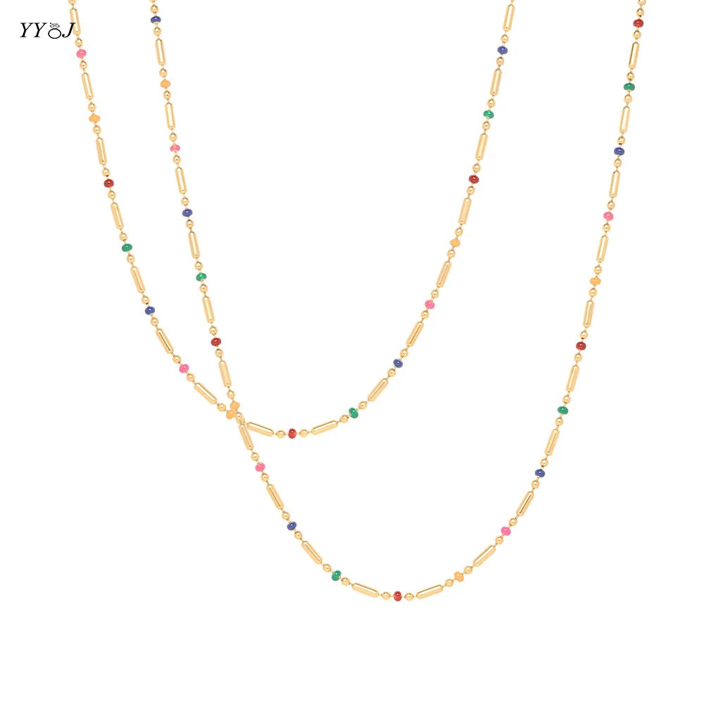 

Эмалевое ожерелье с разноцветными бусинами для женщин Золотая цепочка до ключиц изящное ожерелье богемное ювелирное изделие Летняя Пляжна...