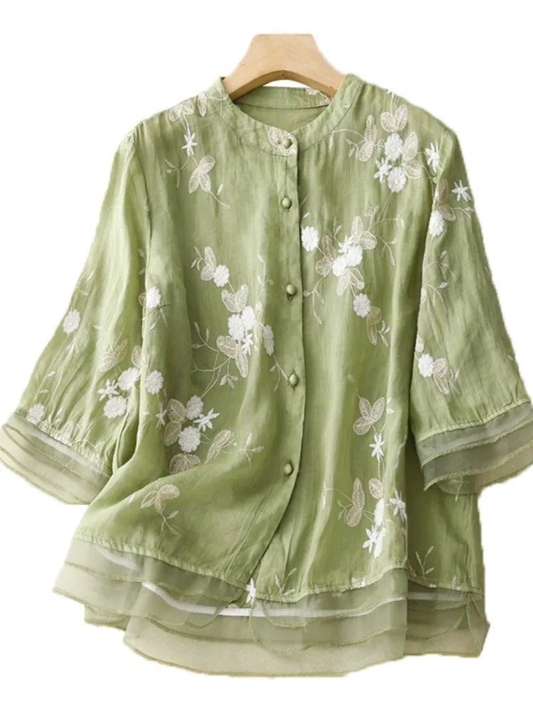 Женская блузка-рубашка с воротником-стойкой однобортная блузка из газовой ткани