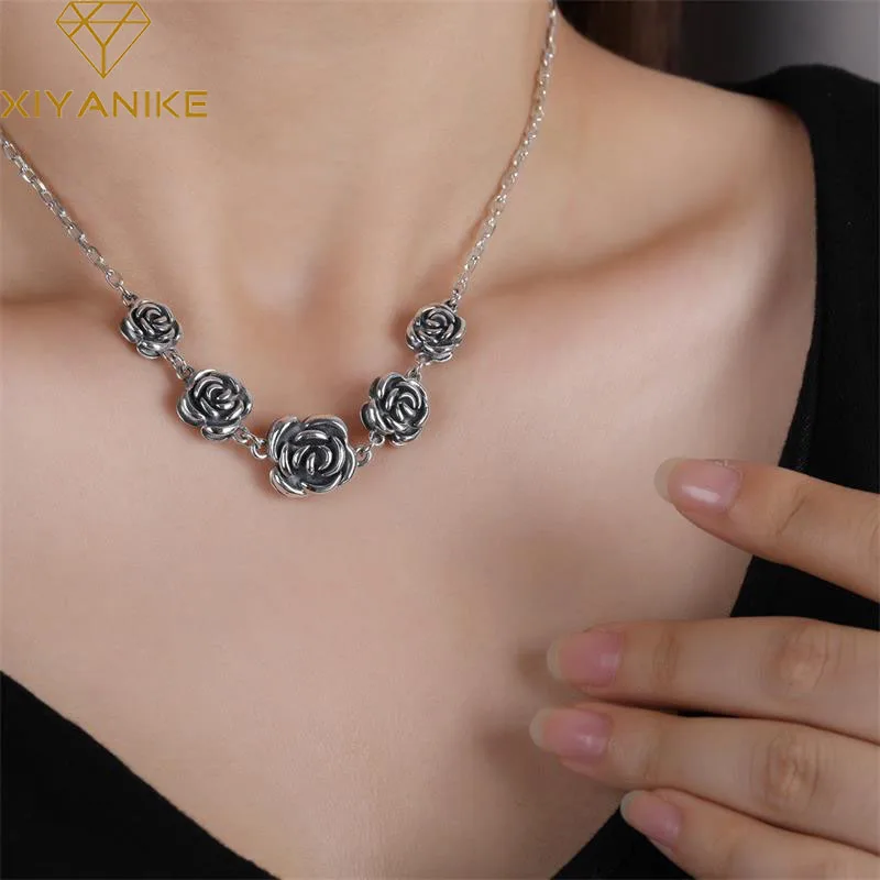 

XIYANIKE Korean Retro Rose Necklace For Women Girl Clavicle Choker New Fashion Jewelry Ladies Birthday Gift Party collier femme
