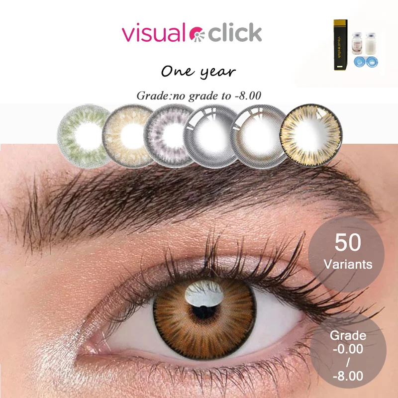 

VisualClick 1 Pair [Normal ~ -8.00] Graded Colored Contact Lens for Eyes Natural Contact Lenses Violet Grey Brown Green Degree