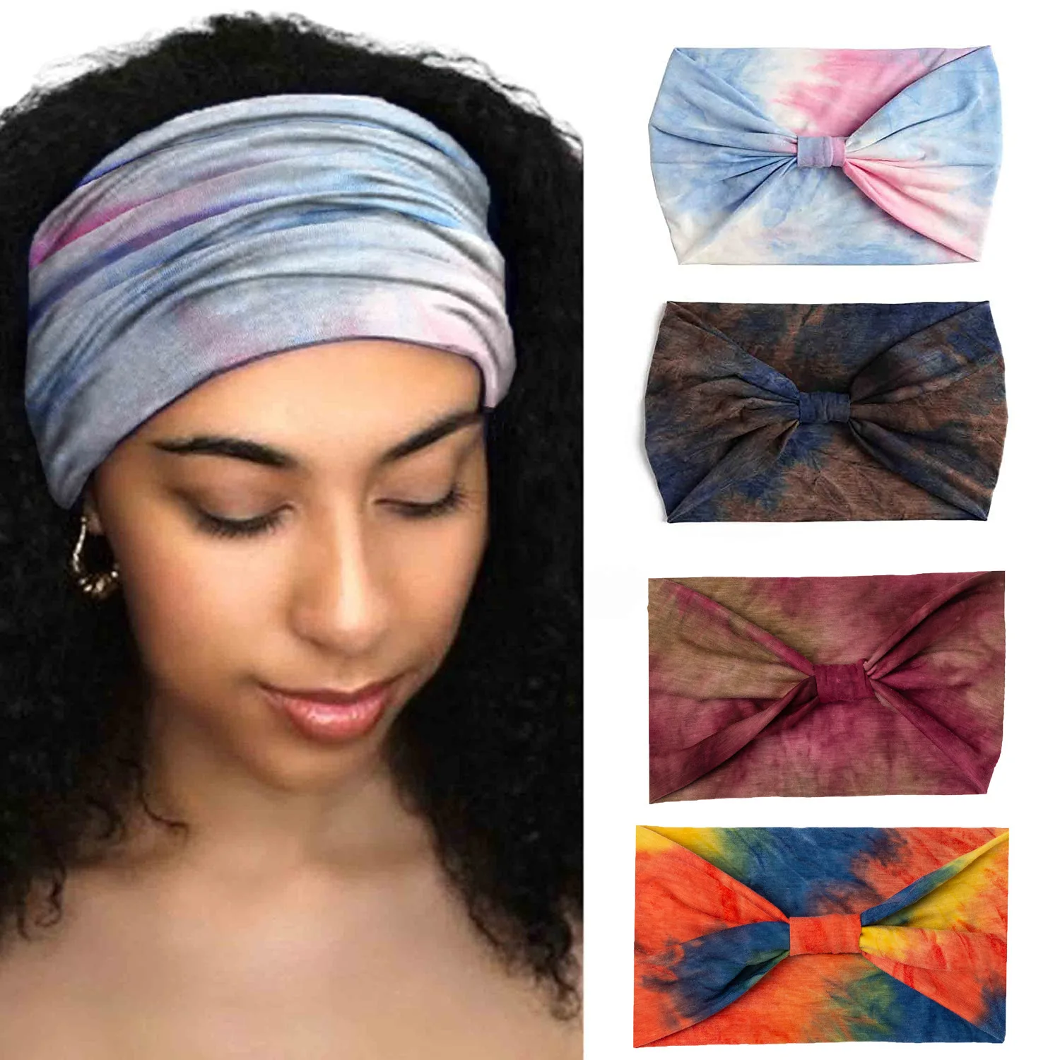 

2023 Tie Dye Wide Knotted Headbands for Women Vintage Headwrap Girls Hair Bands Accessories Elastic Bandanas Headscarf Spa Yoga