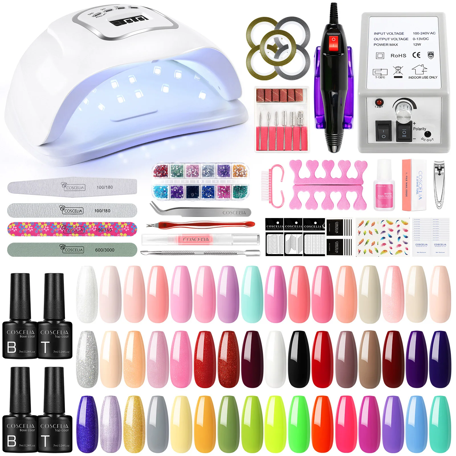 COSCELIA 48 Colors Gel Nail Polish Set Soak Off Lacquers UV LED Lamp And Nail Drill Machine For Nail Art Manicure Stickers Set