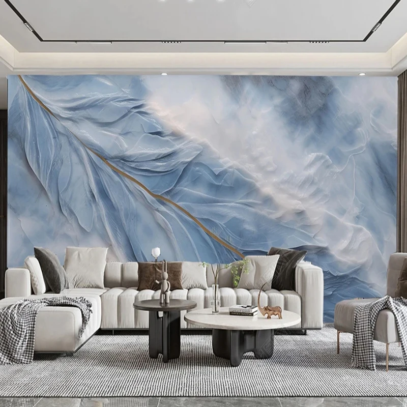 

Photo Wallpaper Modern Relief Light Blue Feather Marble Background Wall Murals Living Room TV Sofa Bedroom Creative Home Decor