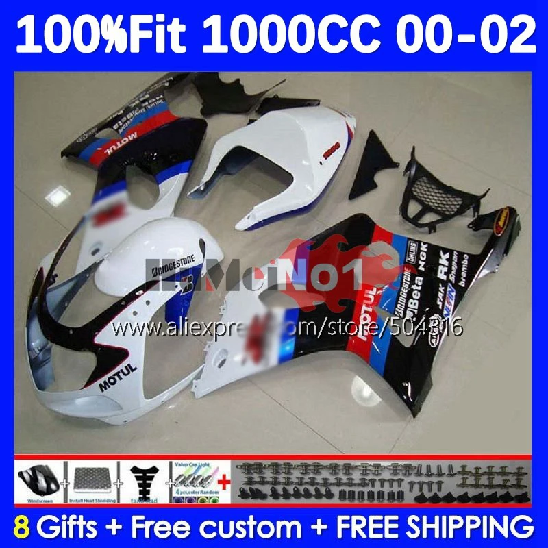 

Injection Body For GSXR1000 K2 GSXR 1000 CC 19No.72 1000CC GSXR-1000 00 01 02 GSX-R1000 2000 2001 2002 Fairing Kit white glossy