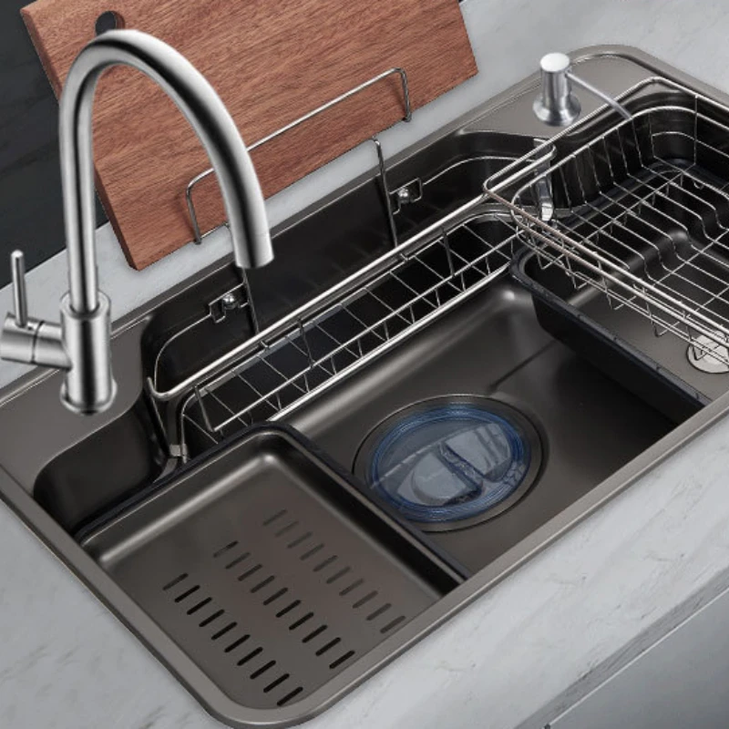 

Household large single-slot vegetable sink 304 stainless steel kitchen stretch multi-functional kitchen sink