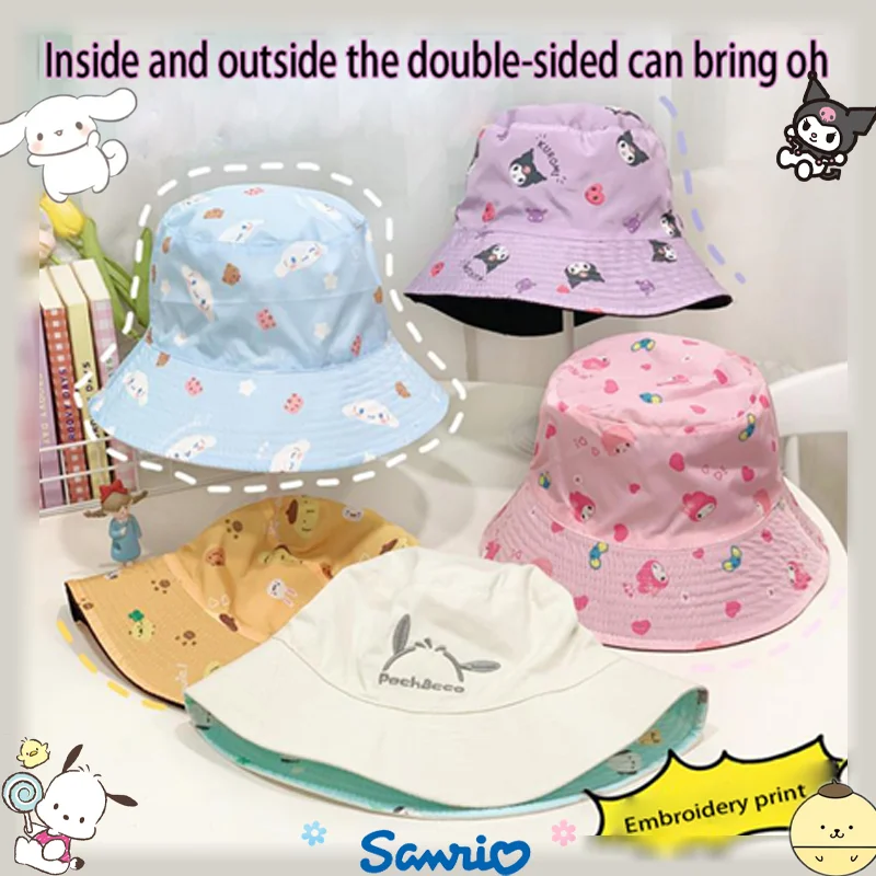 

Anime Sanrio Hello Kitty Fisherman Hat Kawaii Kuromi My Melody Cinnamoroll Dual Sided Waterproof Wind Blocking Casual Sun Hat