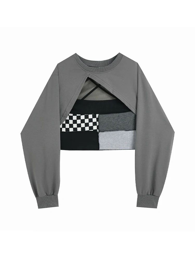 

Gothic Irregular T-shirt Women Knitted Black Pullover + Lattice Tank Tops Y2k Two Piece Sexy Tops Korean Style