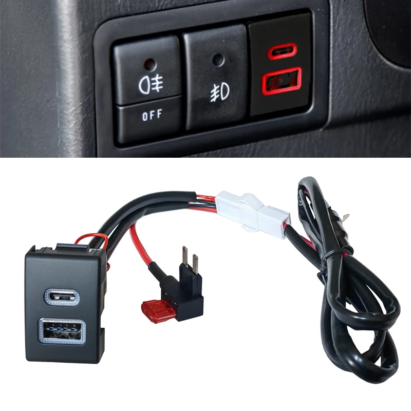 

Car Charger Socket QC3.0 Dual USB PD Type C 12/24V Charging Outlet Power Adapter Phone For Suzuki Jimny 07-15 Wagonr WagonrX5