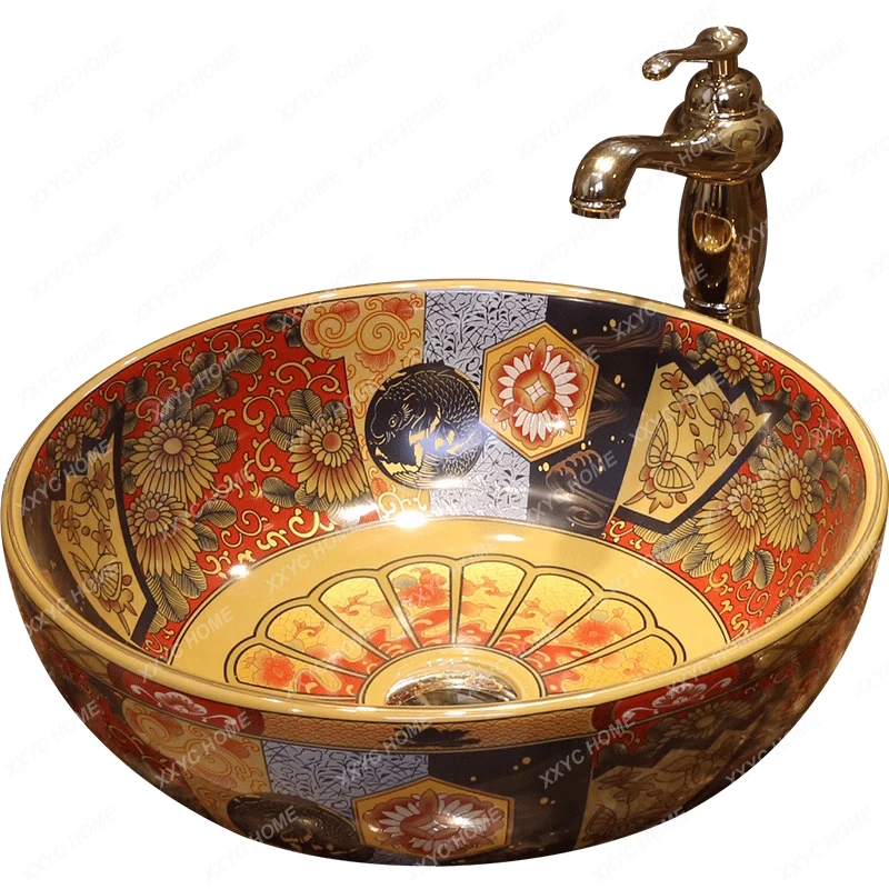 

Retro Stage Art Ceramic Washbasin round Stage Wash Basin Sets