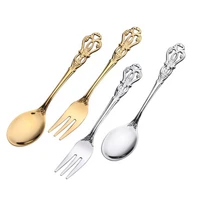 1 pair vintage gold spoon fork stainless steel ice cream creative spooncoffee spoon for ice cream dessert scoop tableware set