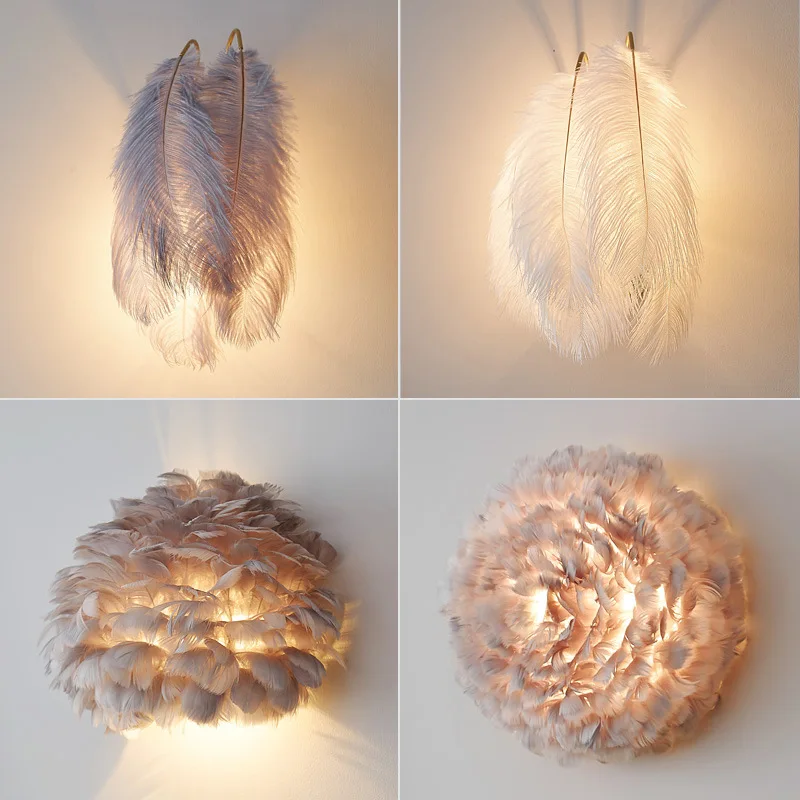 

Feather Wall Lamp Modern Minimalist Ins Cozy and Romantic Personality Creative Trending Bedroom Bedside