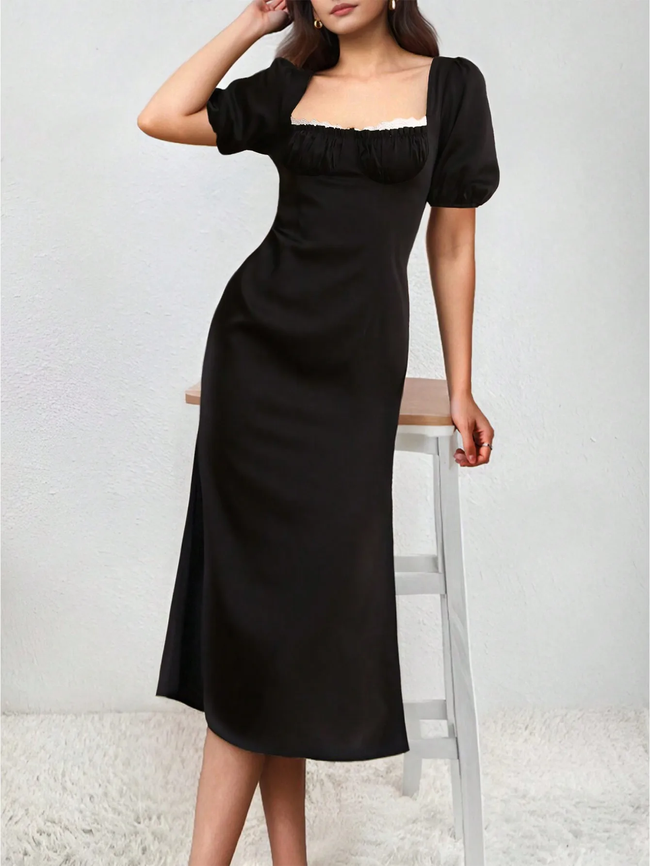 AEL Женское весеннее платье Элегантное с квадратным вырезом и многоуровневыми