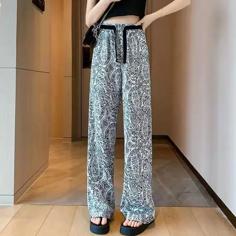 Spring Summer High Waist Fashion All-match Loose Printing Wide Leg 2023 New Streetwear Korean Women's Clothes Casual Trousers