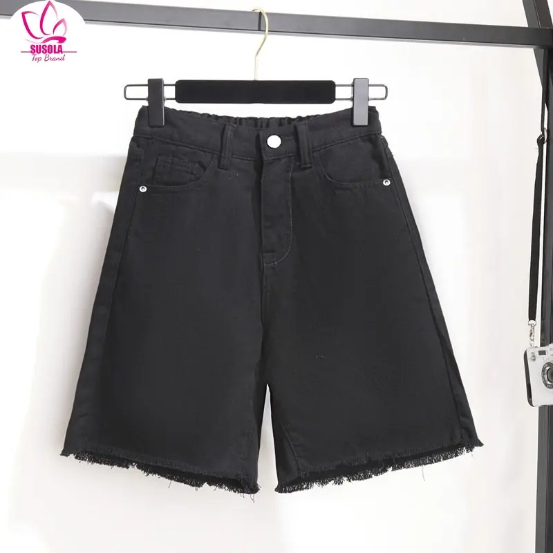 

Shorts Women Black Straight Trousers Fur-lined Half Zippers Fly Denim Bottom Harajuku Pocket-shorts Streetwear Stretchy Mujer BF