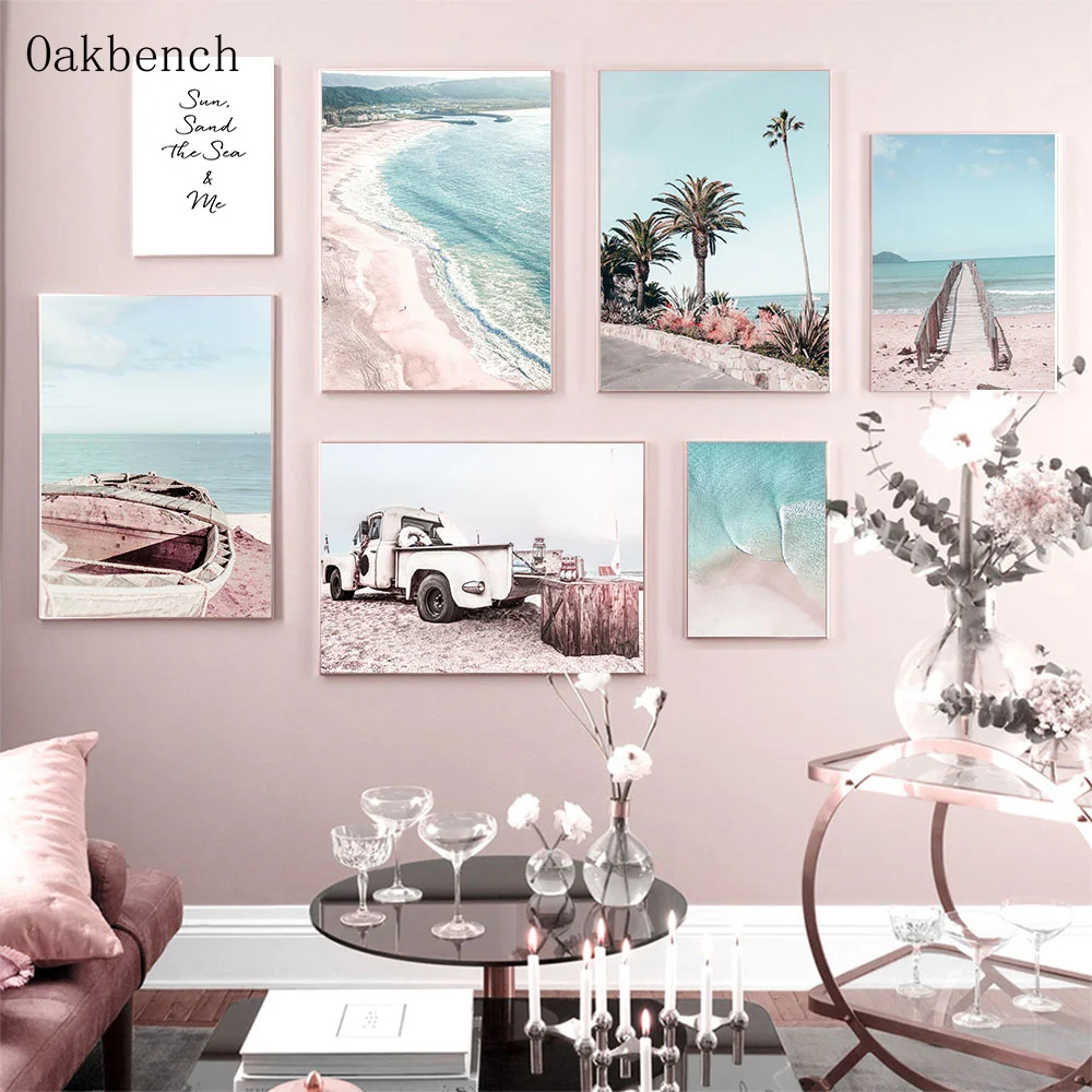 Пляжная лодка пальма скандинавский пейзаж настенный плакат современные