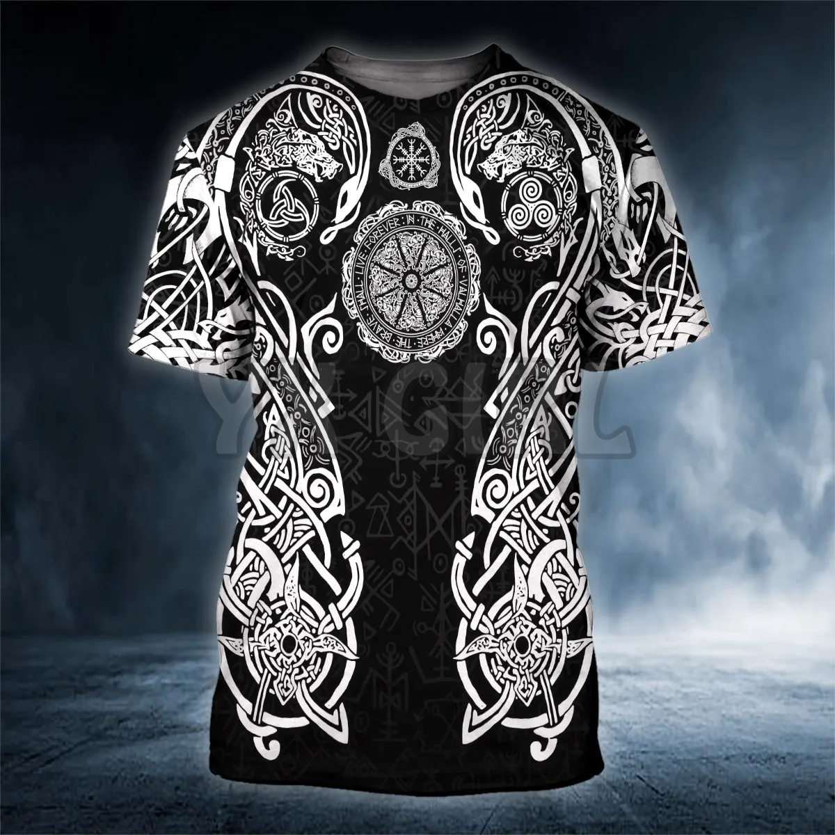 

2022Summer Black And White Halls Of Valhalla Viking Tattoo 3D All Over Printed T Shirts Tee Tops shirts Unisex Tshirt