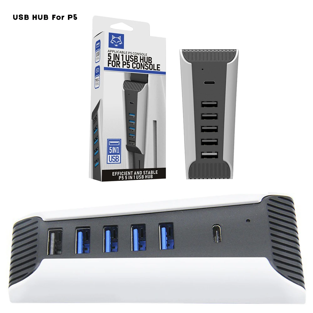 

New 5in1 USB HUB For PS5 One Drag Five USB3.0 Fast Splitter Extender Multi-port Hub PS5 Conversion Docking Station