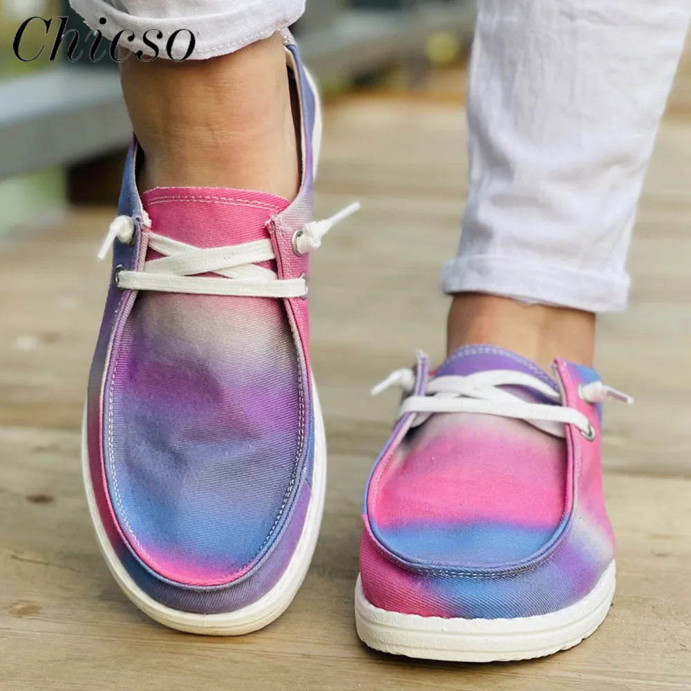 

Women's New Canvas Sneakers 2023 Tie Dye Slip On Casual Vulcanized Shoes 36-43 Large-Sized Female Sport Walking Flats