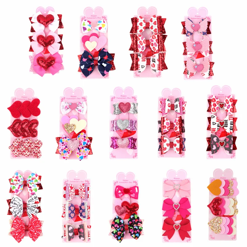 

3Pcs Heart Love Printed Glitter Bows Hair Clips For Women Girls Valentines Day Hairpins Barrettes Kids Hairgrip Hair Accessories