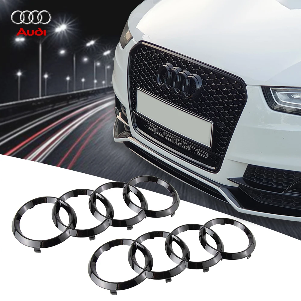 Фото Для Audi A4, A3, A5, A6L, A7, A4L, Q3, Q5, Q2L, Q7, Q8 Sportback: эмблема ABS с 4 кольцами для передней решетки и заднего багажника, аксессуары для декора автомобиля №3
