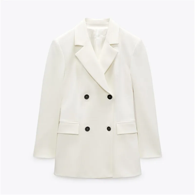 

Весенняя новинка от PB & ZA2022, женский элегантный универсальный двубортный пиджак с длинными рукавами, отложным воротником и контрастными пуг...