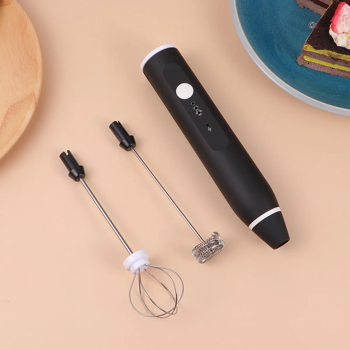 Rechargeable Frother Handheld Maker with Stainless Whisk for