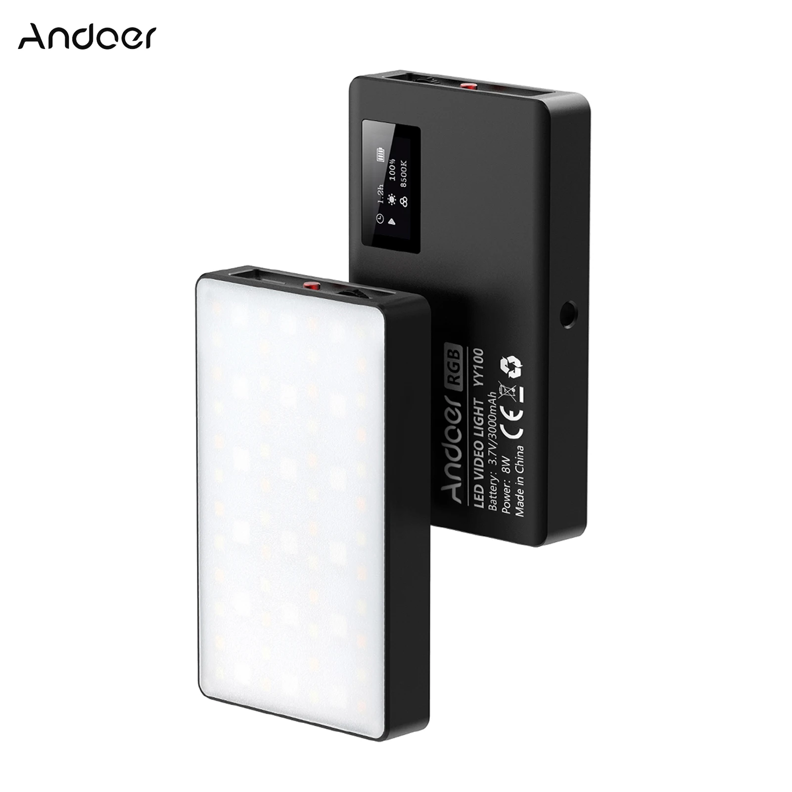 

Andoer YY100 Pocket RGB LED Video Light 2500K-8500K Dimmable Photography Fill Light CRI95+ with Cold Shoe Mount for Vlog Live