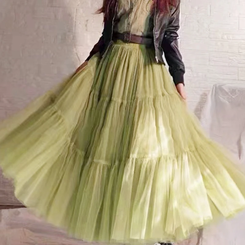 Осенняя Волшебная пышная Макси-юбка из газовой ткани Лоскутная многослойная