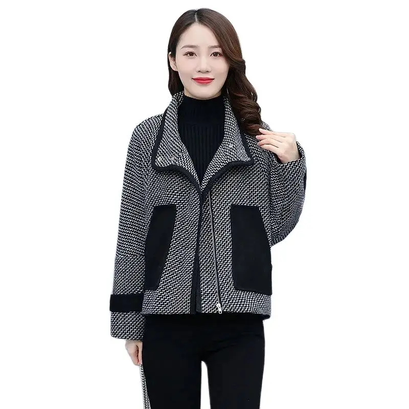 

Fashion Spring Autumn Short Jacket Women's Coat High Quality Lattice Wool Blend Outerwear casual Female Coats Tops 2022 New