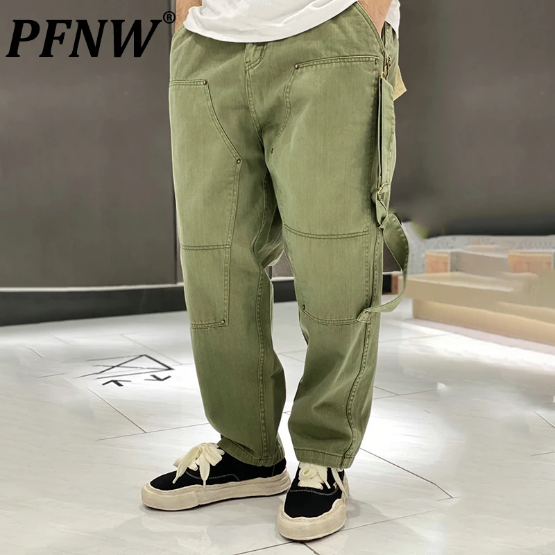 

PFNW Spring Autumn New Men's Vintage Outdoor Cool Cargo Pants Chic Niche Design Overalls Thick Fabric Straight Trousers 12A8042
