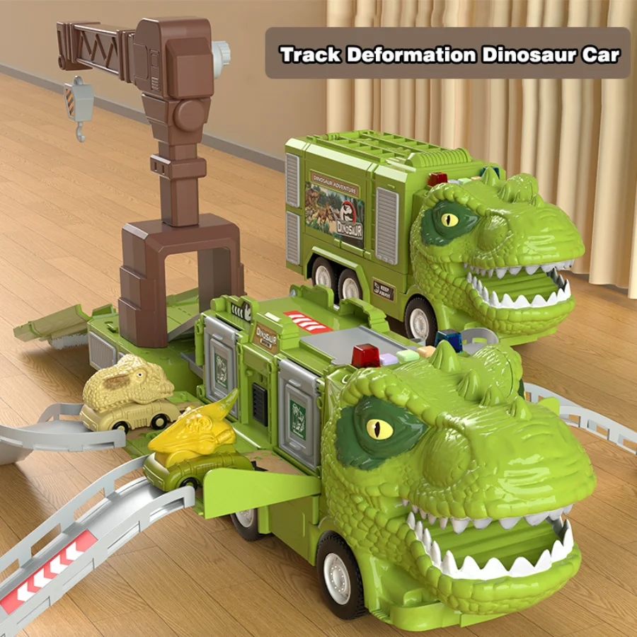

2023 New Dinosaur Track Deformation Toy Car Lighting Sound Effects Children's Birthday Gift Container Car Toys for Boys