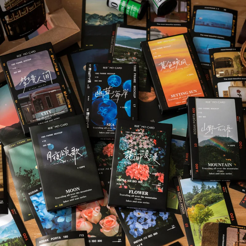 

BULA 30pcs Box Sticker INS Landscape Decorative Stickers Vintage Flower Dusk Handbook Scrapbooking Label Diary Journal Planner