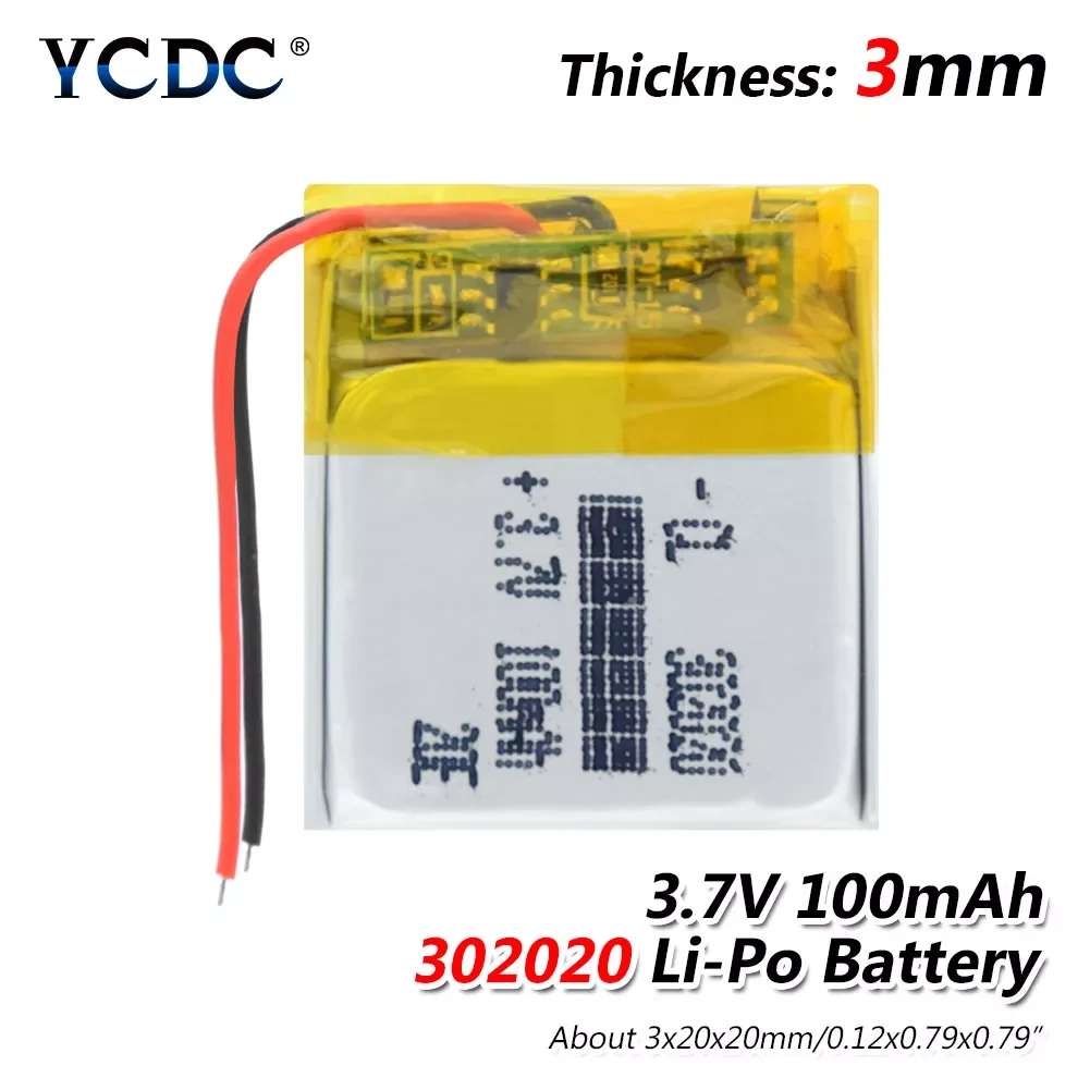 

3.7V 302020 100mAh Lithium-ion Li Ion Polymer Lipo Batteries For LED Lamp Watch Speaker MP3 GPS Wireless Mouse Alarm Solar Lamp