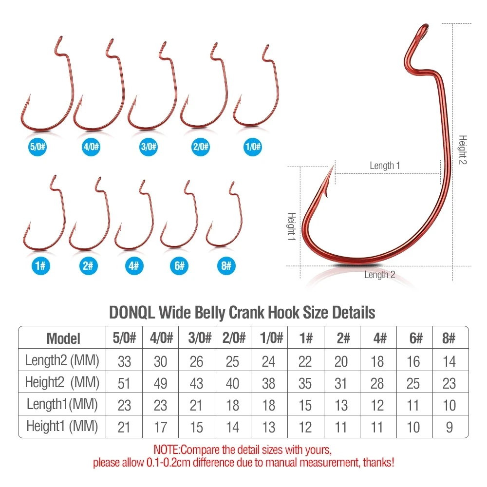 100pcs Wide Gap Worm Fishing Hook Soft Bait Lure Crank Jig Hook Bass Hook 38105 