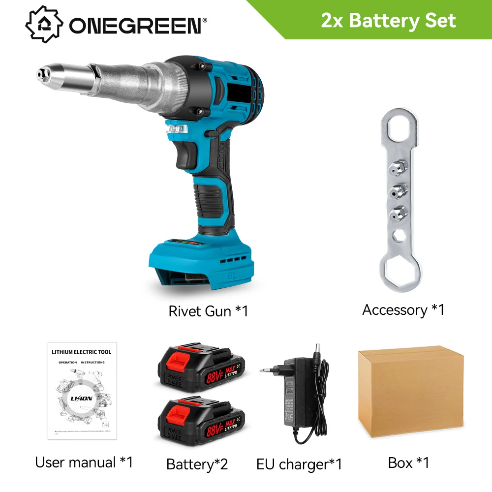 

Аккумуляторный бесщеточный клепальный пистолет ONEVAN 20000N 2.4-5.0 мм для аккумулятора Makita 18 В