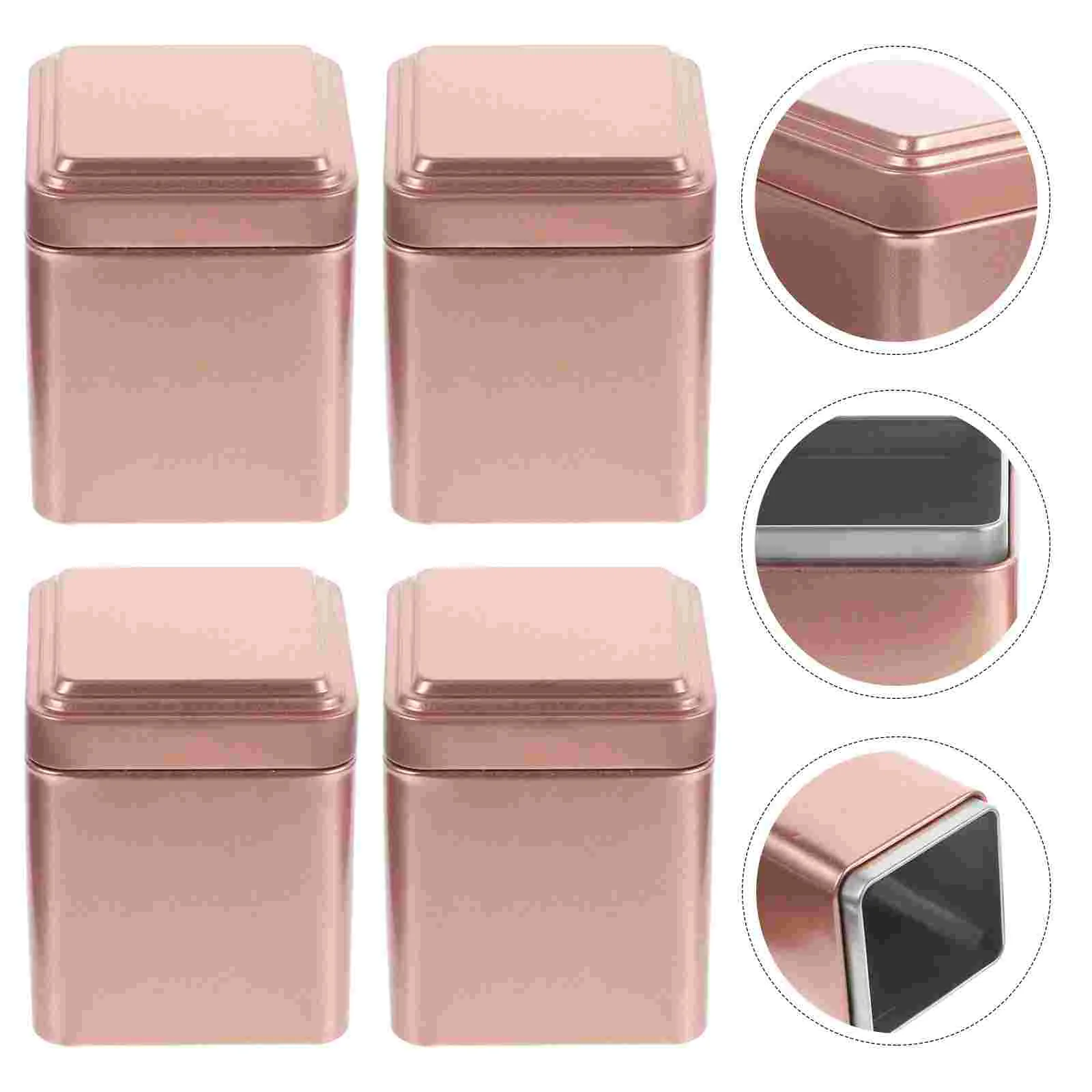 

4 Pcs Sealed Container Tinplate Tea Jar Canisters Coffee Candy 7X7X8.5CM Jars Loose Golden