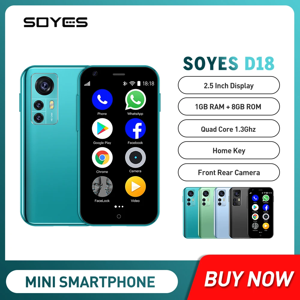 SOYES D18 Official Standard Mini Smartphones 1GB RAM 8GB ROM Dual Camera Dual SIM 1000mAh 3G WCDMA 2.5 Inch Small Cell Phone