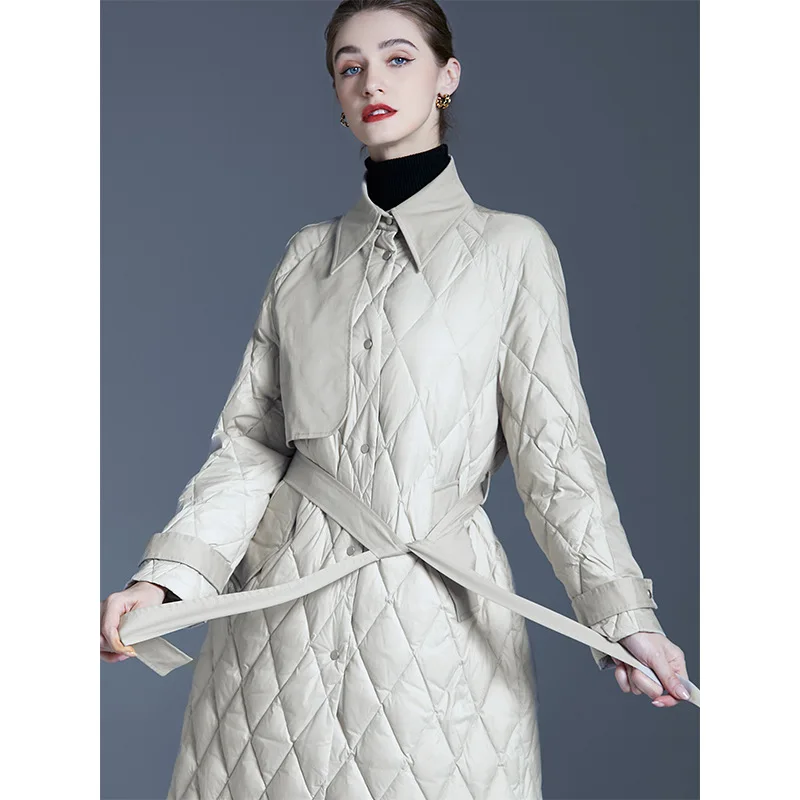 90 Percent White Eiderdown Original Design 2022 Winter New Long Down Jacket Women's Coat Lapel Thin Chamarras Para Mujer