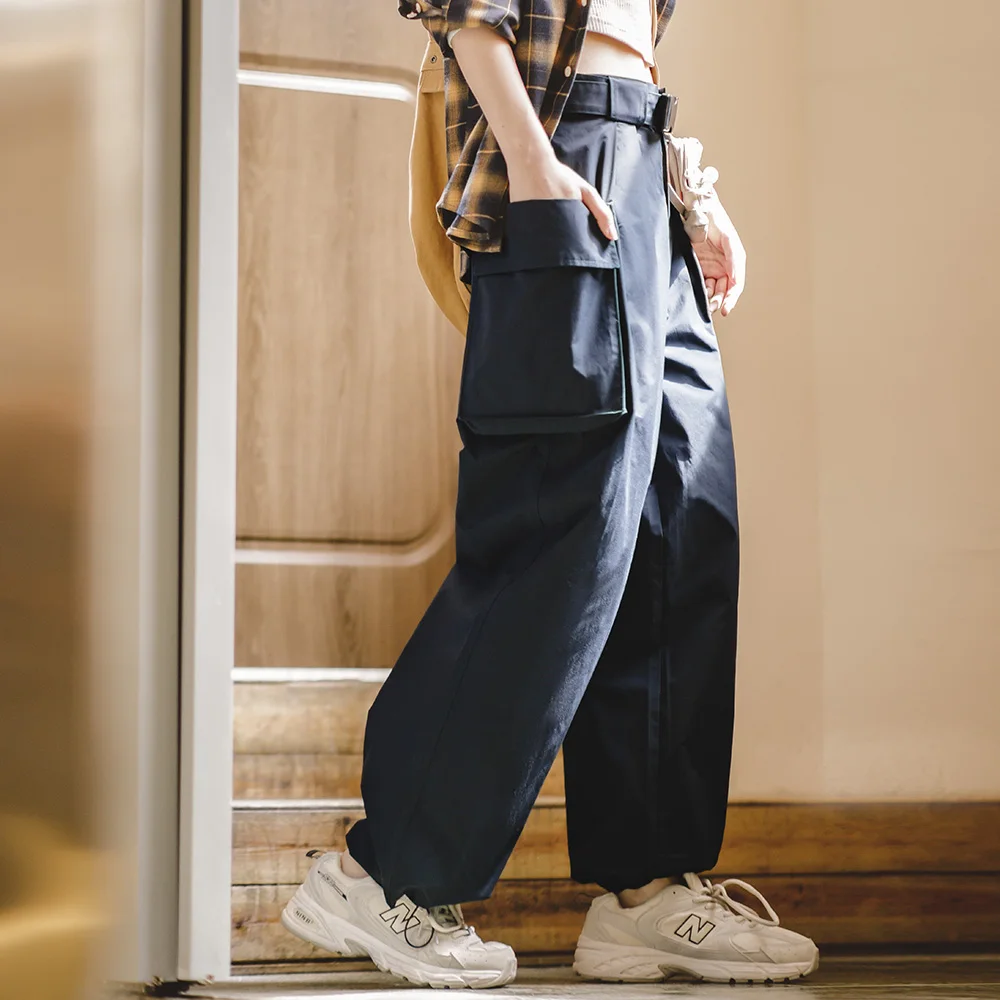 

Maden Women's Vintage Wide Leg Cargo Pants Casual Pockets Tactical Straight Pants Drawstring Ankle Cuffs Baggy Work Trousers