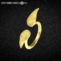 chenzhon angel wings silver 925 ring gold zircon adjustable ring 18 k gold silver jewelry girls gift sweet and romantic