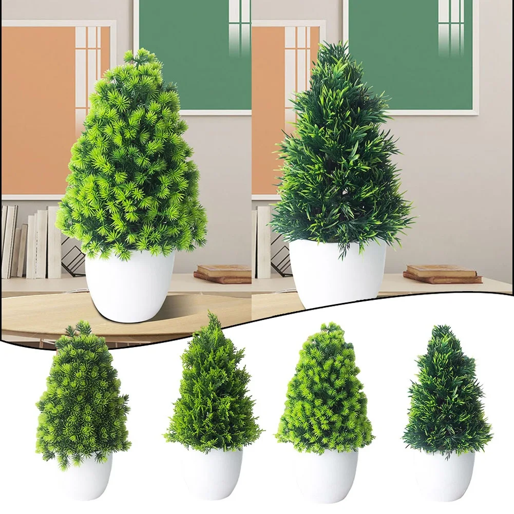 

Simulation Christmas Tree Bonsai Plastic Green Plant Fake Flower Potted Decoration Home Office Desktop Ornaments Christmas Decor