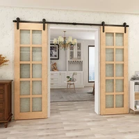 sliding barn door hardware kit heavy duty smoothly and quietly easy to install fit double door panel i rollers hangers black