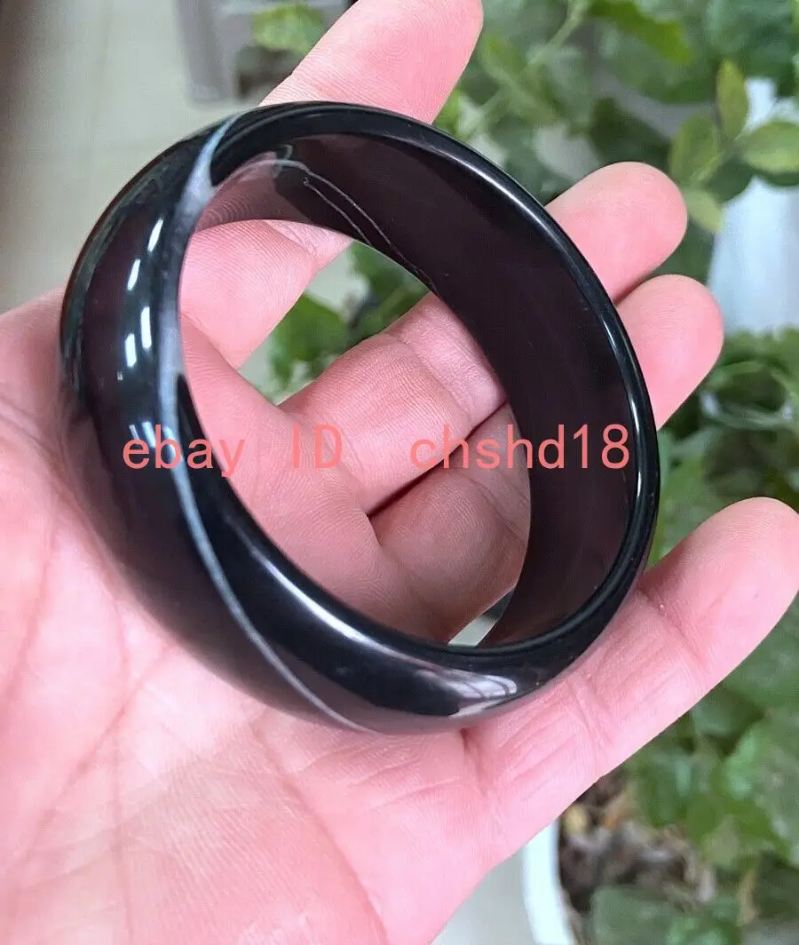 

Certification 61mm Bangle Black Carbonate jade Hand-carved Bracelet 14687