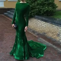 elegant long sleeve evening dresses velvet emerald green prom party gown mermaid custom robe de soiree vestidos festa