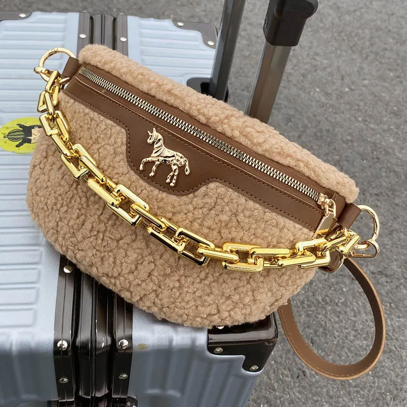 

Luxury Chain Waist Bag Women Woolen Cloth Fanny Pack Fashion Brand Chest Pack Crossbody Bag Mini Female Belt Bags Women Shoulder
