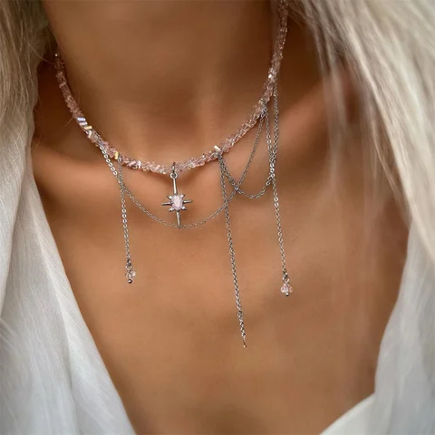 Модное винтажное ожерелье с кисточками и звездами для женщин, женское ожерелье в стиле бохо с геометрическим рисунком в стиле барокко, прозрачная цепочка с кристаллами, ювелирные изделия